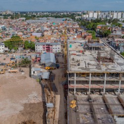 Desde el aire: la obra para hacer un ministerio donde estaba el Elefante Blanco vista desde un drone